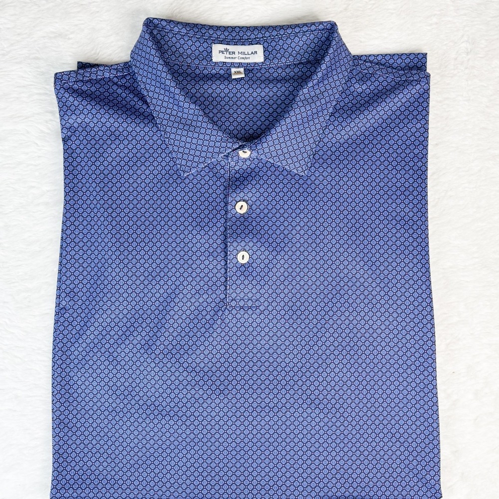Peter Millar Summer Comfort Polo Shirt Brooks Performance Jersey Navy Blue XXL
